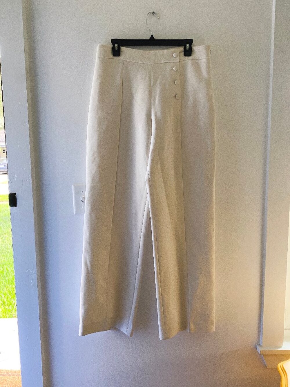 SÉZANE Ruben Ecru High-Waisted Wide-Leg Trousers